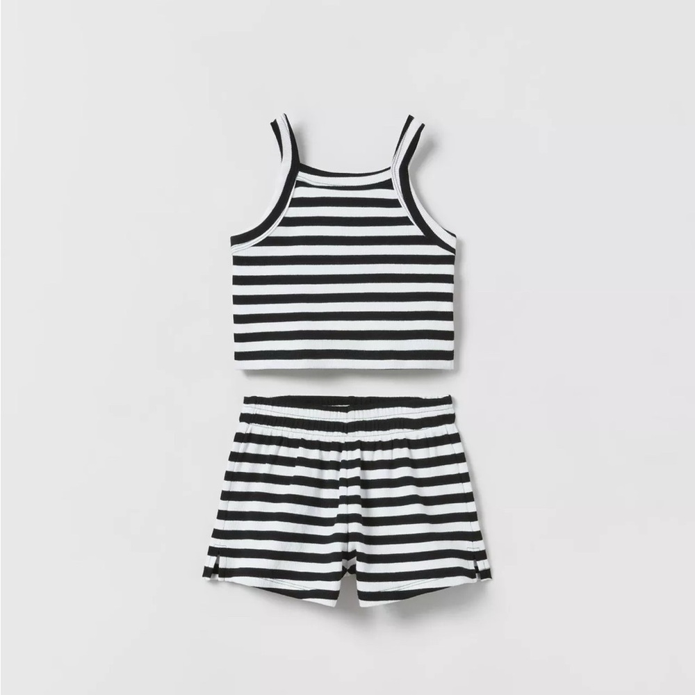 Black and White Striped Tank and Shorts Set